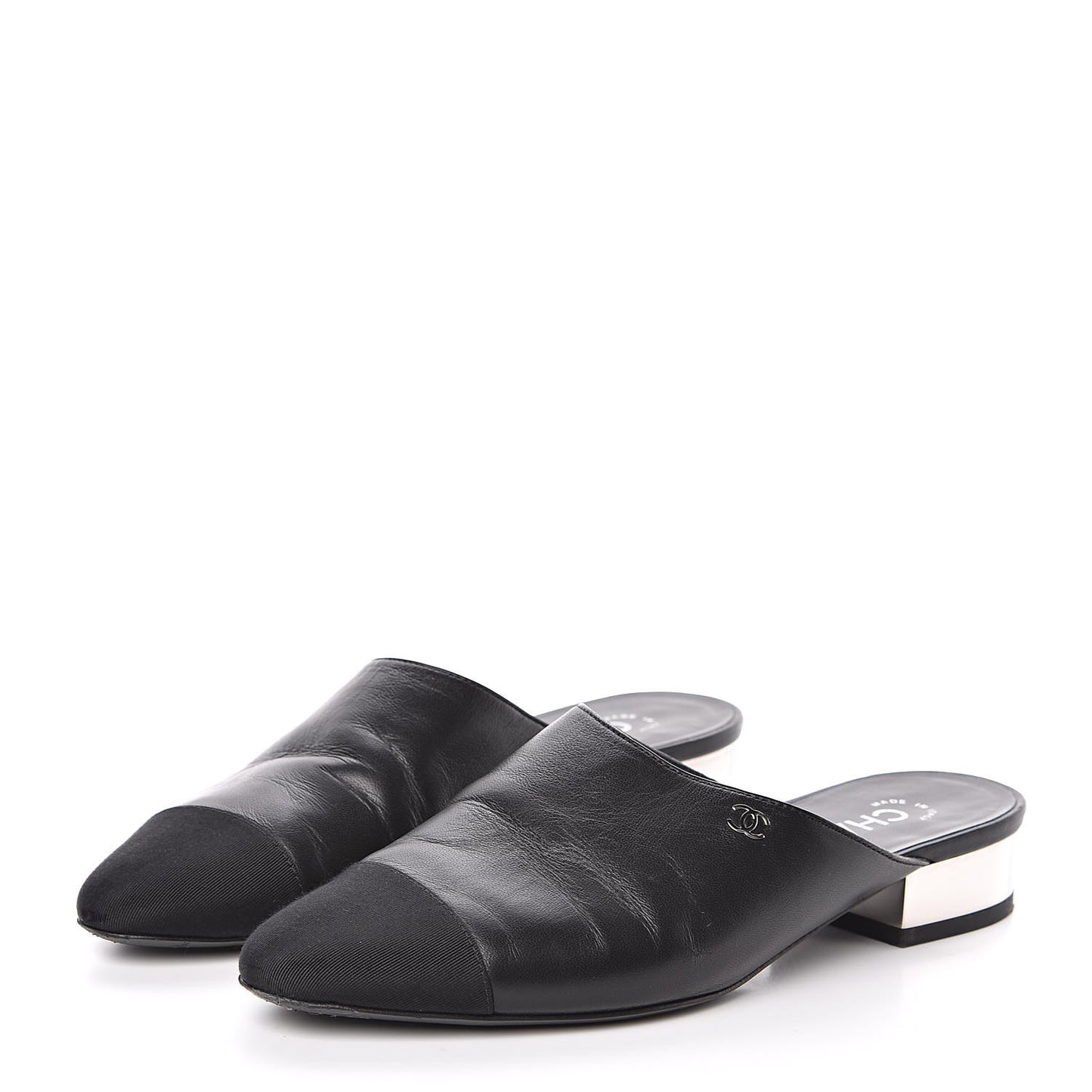 Lambskin Grosgrain Cap Toe Mules 36 Black
