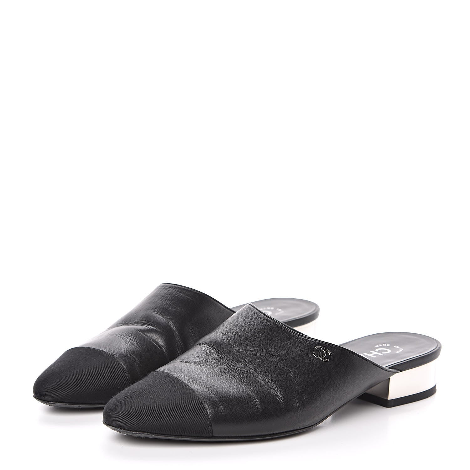 Chanel Lambskin Grosgrain Cap Toe Mules 36 Black 3 of 10