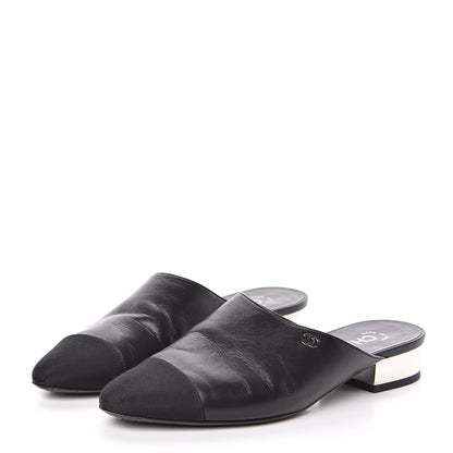 Chanel Lambskin Grosgrain Cap Toe Mules 36 Black 3 of 10