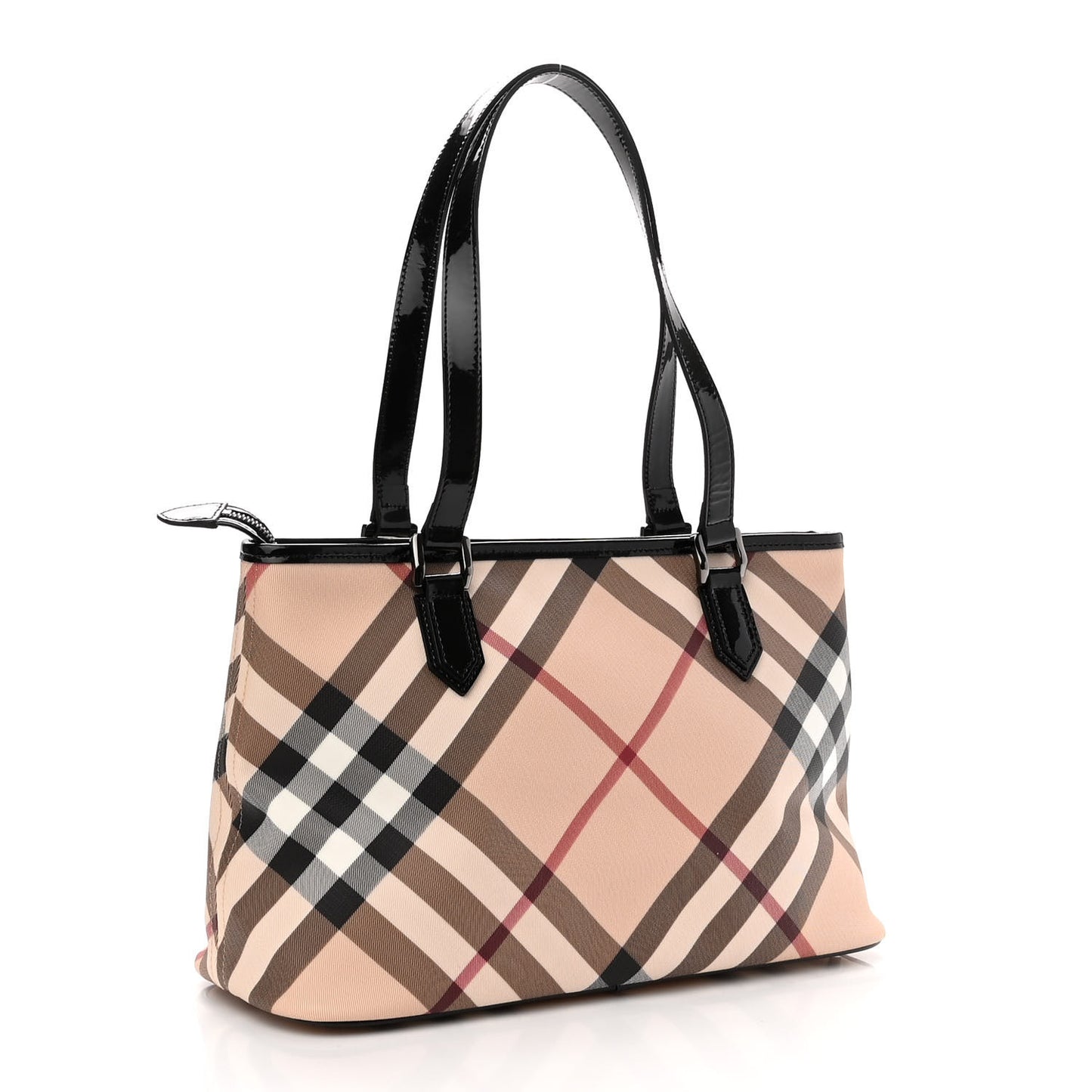 Nova Check Patent Trim Shopper Tote Black