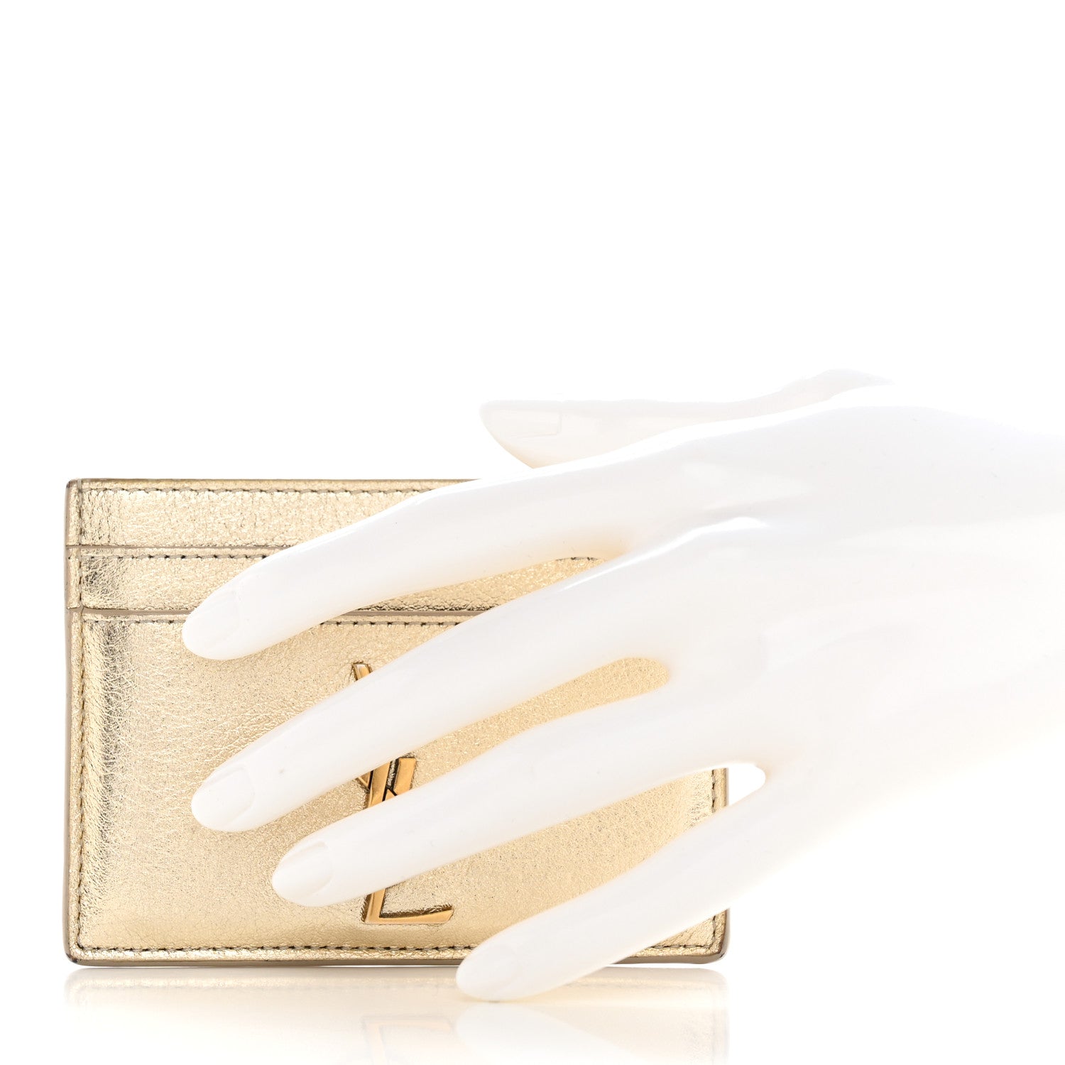 Saint Laurent Metallic Calfskin Monogram Credit Card Case Gold 2 of 10