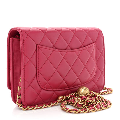 Chanel Lambskin Quilted CC Pearl Crush Wallet on Chain WOC Dark Pink 3 of 18