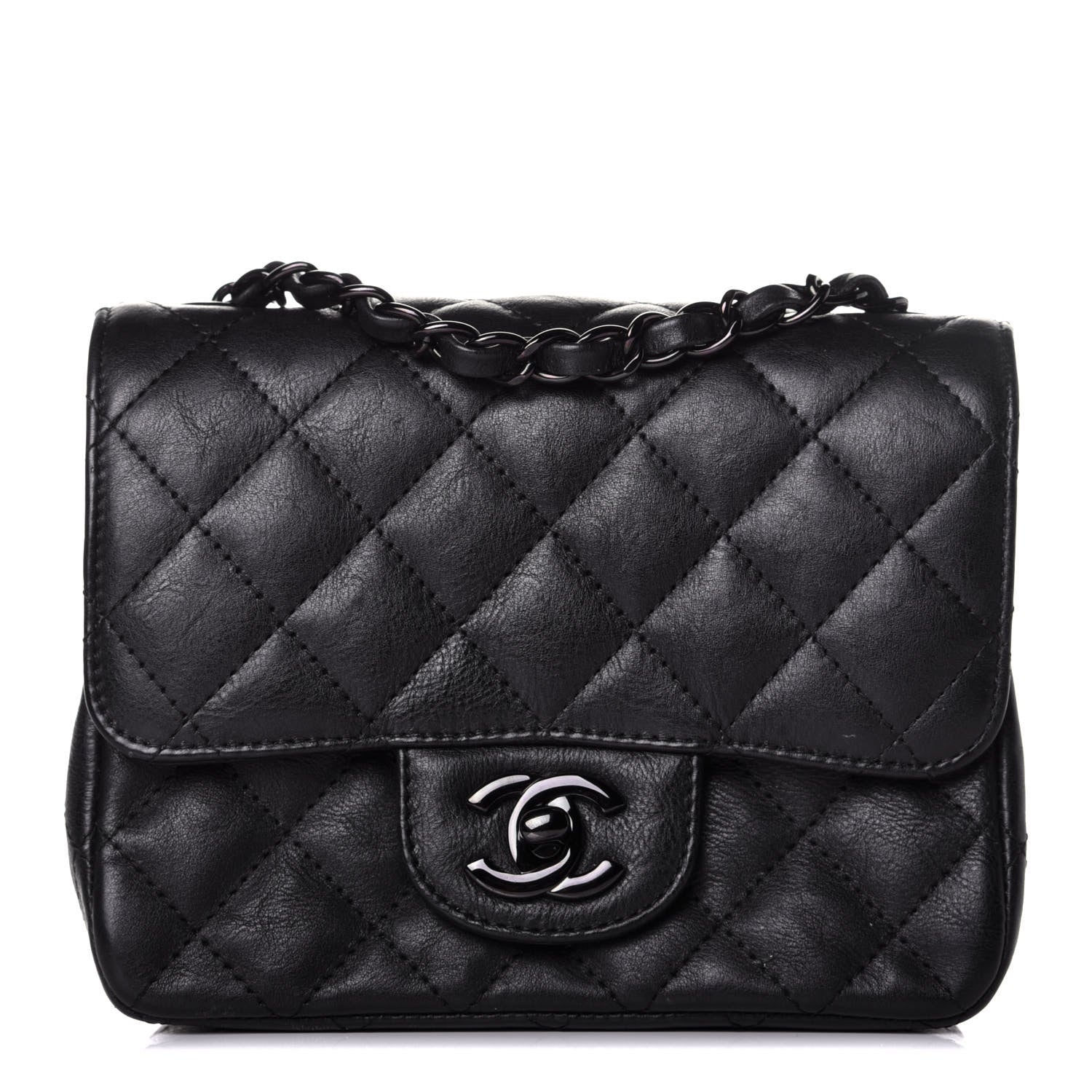 Chanel Crumpled Calfskin Quilted Mini Square Flap So Black 1 of 9