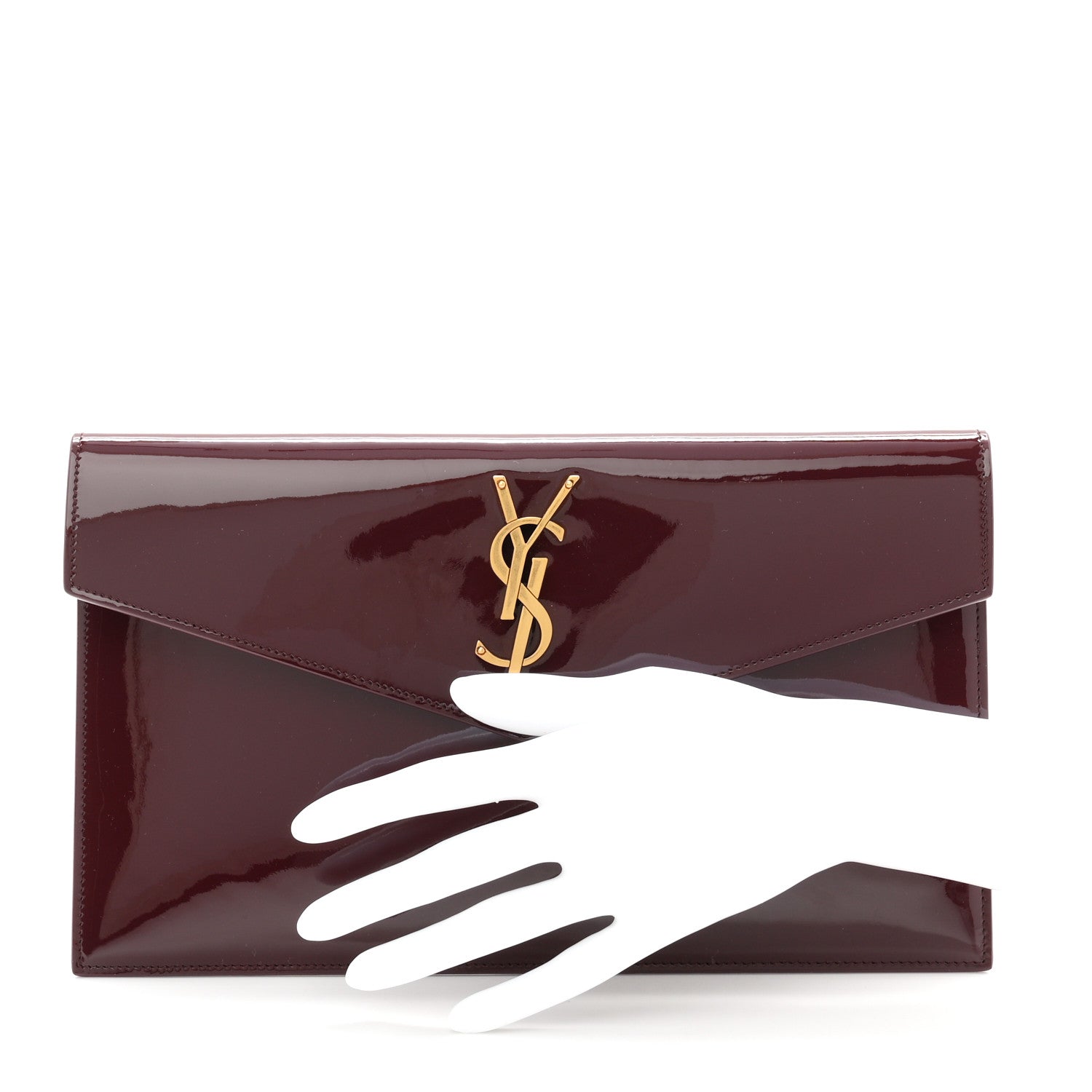 Saint Laurent Patent Calfskin Monogram Uptown Clutch Dark Red Wine 2 of 7