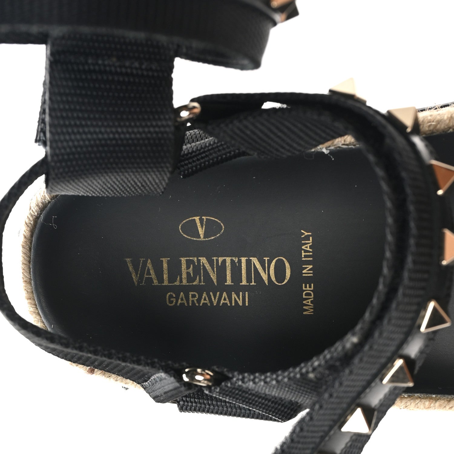 Valentino Garavani Nylon Rockstud Velcro Espadrille Sandals 39 Black 7 of 8