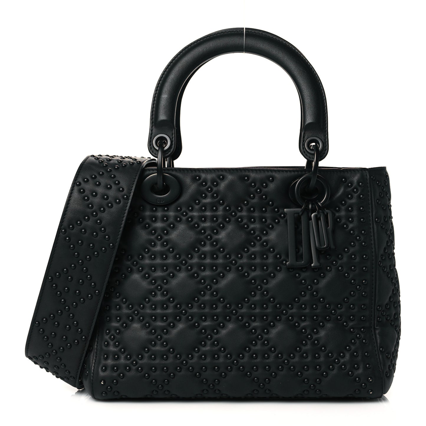 Calfskin Cannage Studded Medium Supple Lady Dior Black