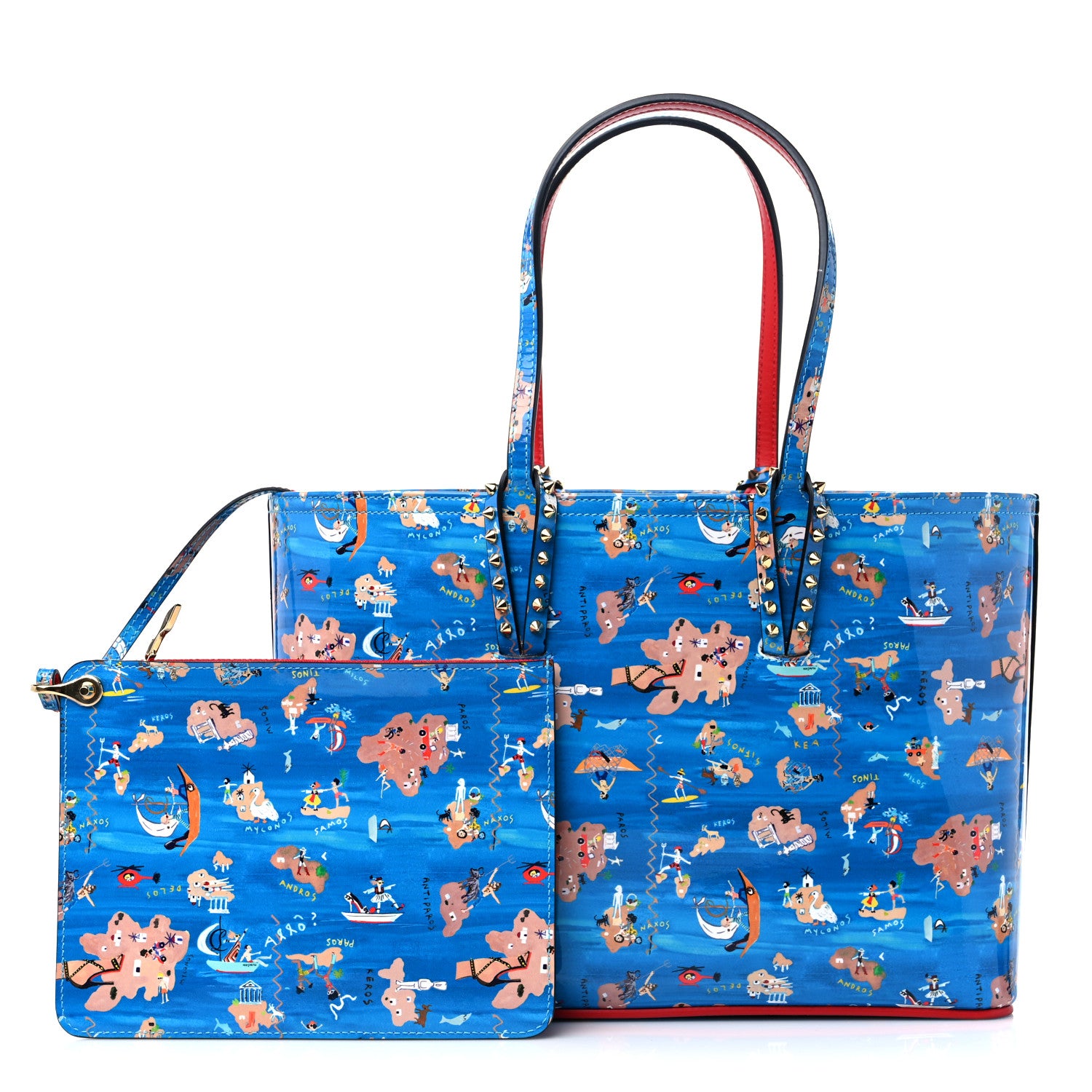 Christian Louboutin Patent Calfskin Small Greekaba Cabata Tote Blue 1 of 12