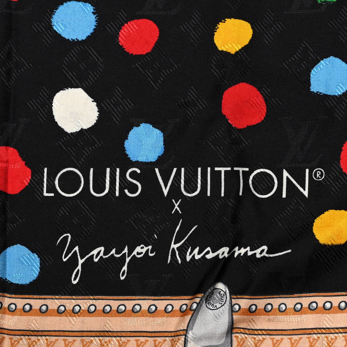 X Kusama Silk Wool Painted Dots Scarf Black Multi