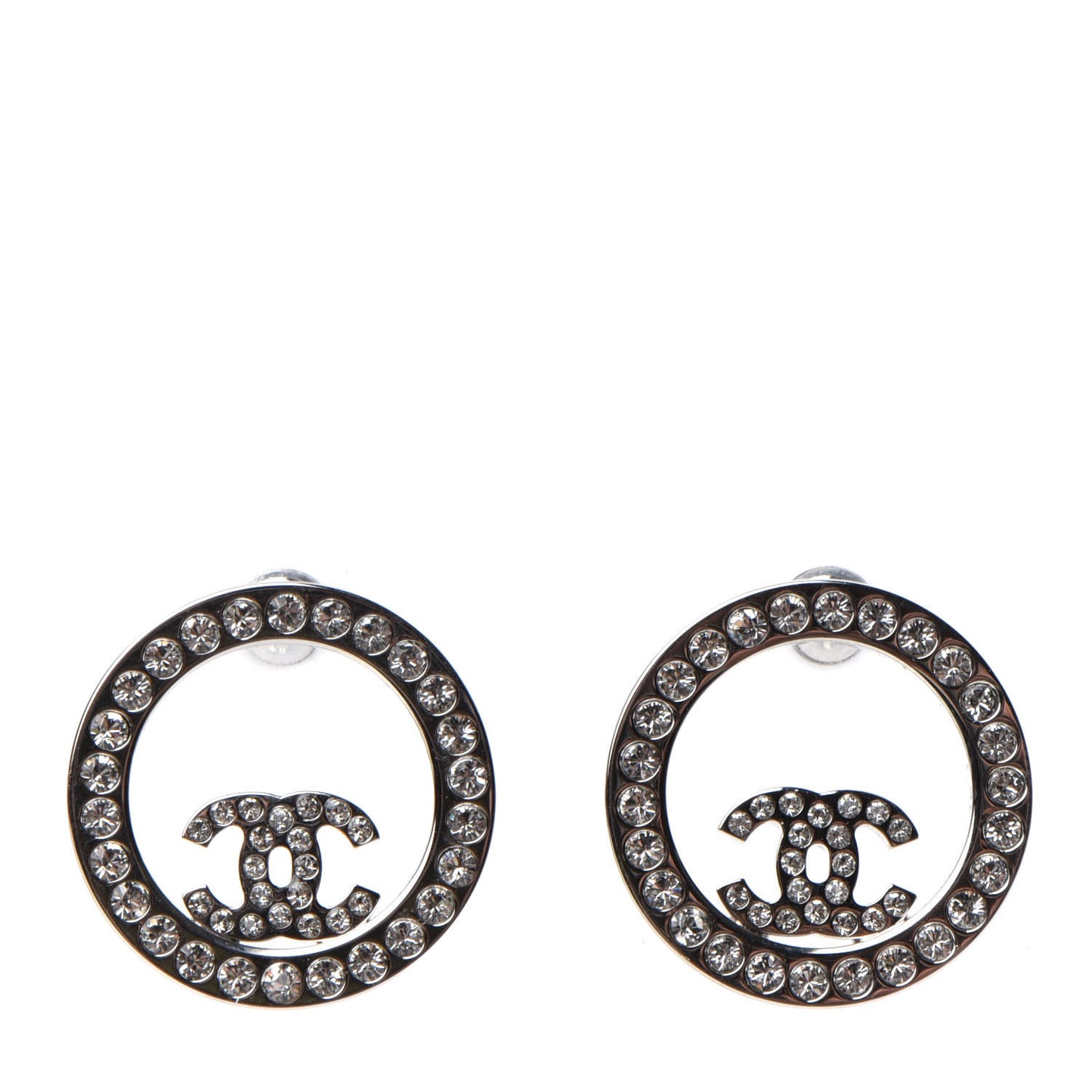 Crystal CC Round Earrings Silver