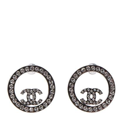Chanel Crystal CC Round Earrings Silver 1 of 5