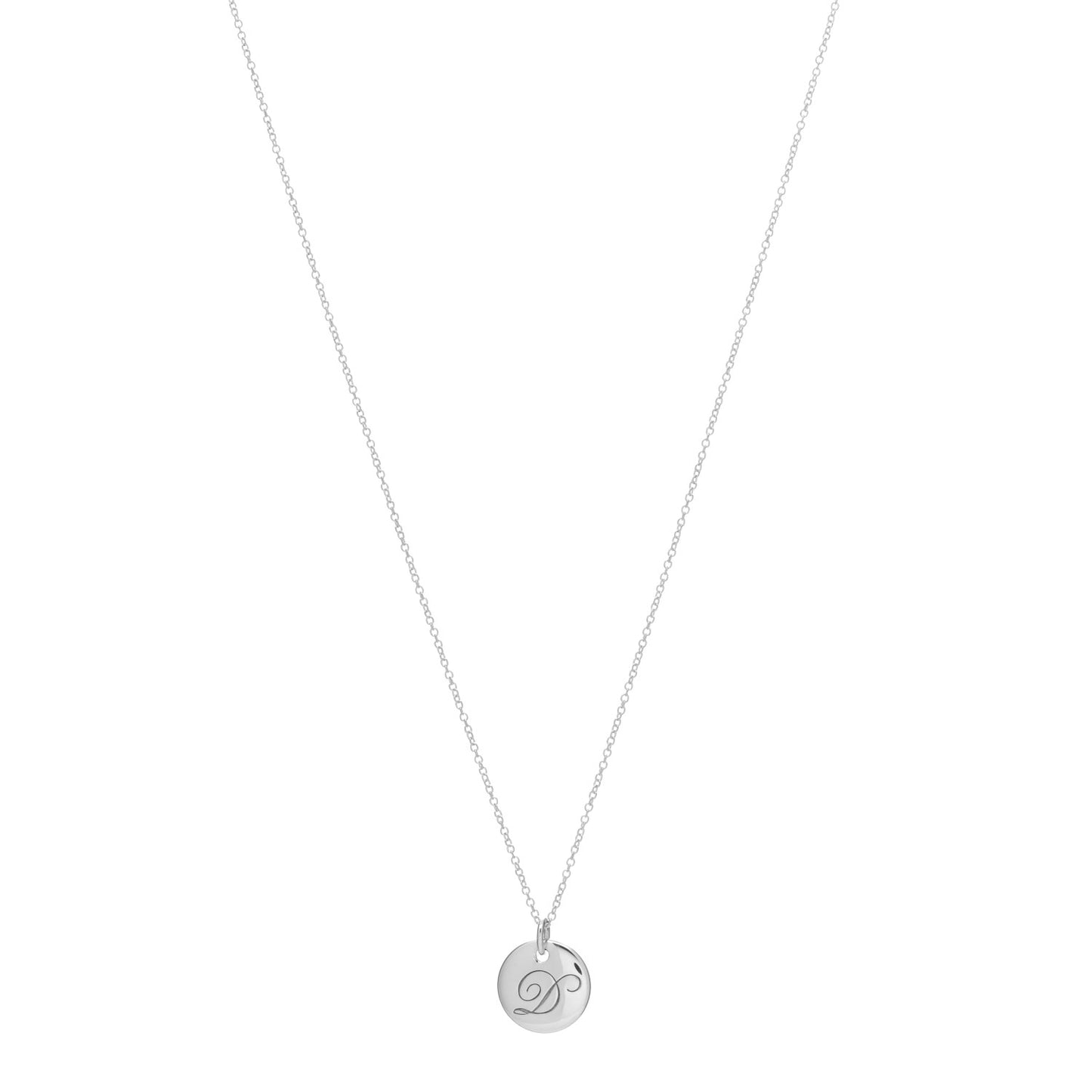 Sterling Silver Letter D Disc Pendant Necklace