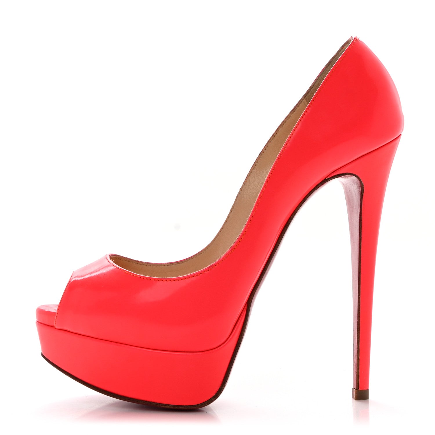 Christian Louboutin Patent Lady Peep 150 Pumps 36.5 Fluo Rose Paris 1 of 8