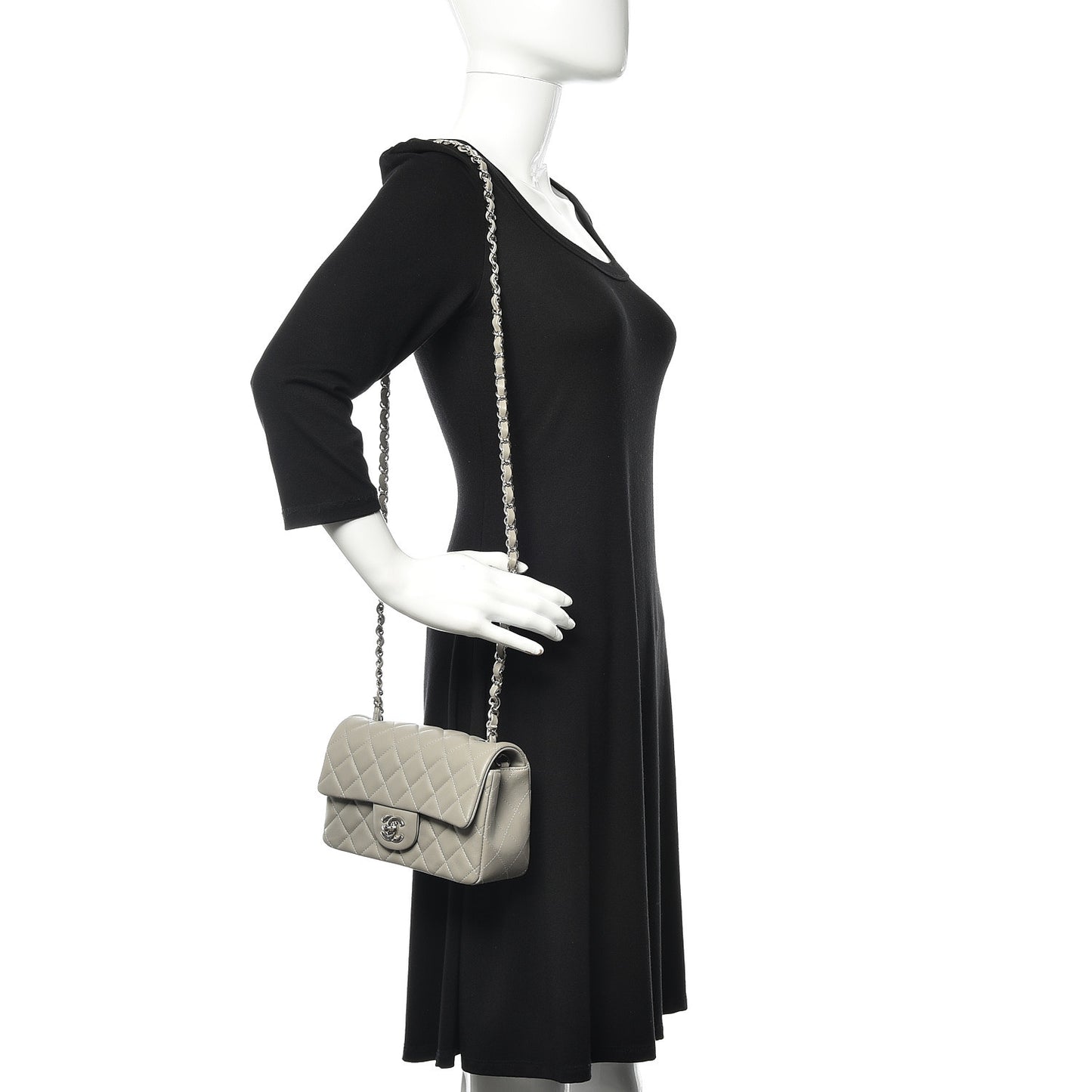 Lambskin Quilted Mini Rectangular Flap Grey