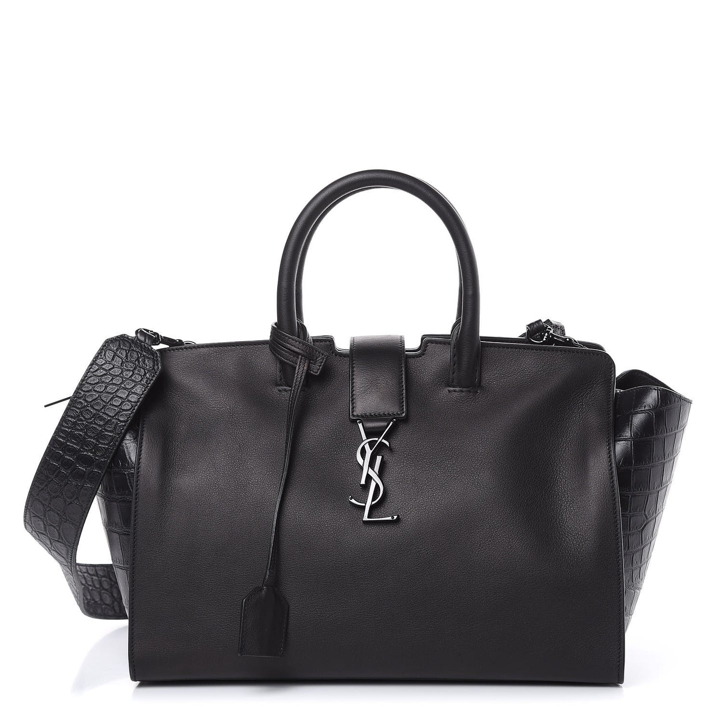 Smooth Calfskin Crocodile Embossed Small Monogram Downtown Cabas Black