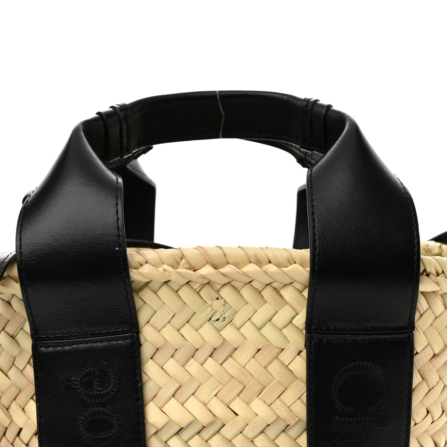 Raffia Smooth Calfskin Small Sense Basket Black
