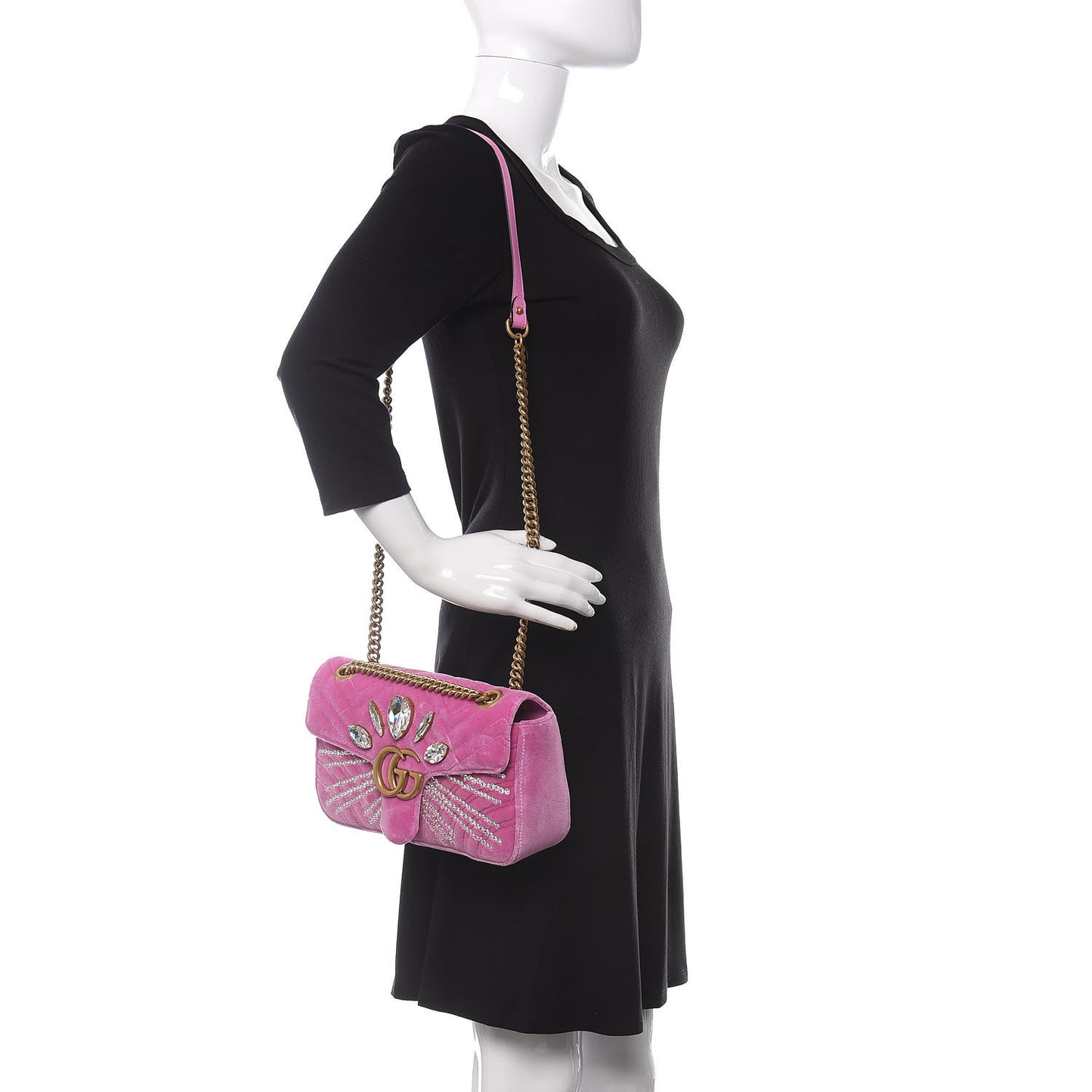Velvet Matelasse Marquise Crystals Embroidered Small GG Marmont Shoulder Bag Malva