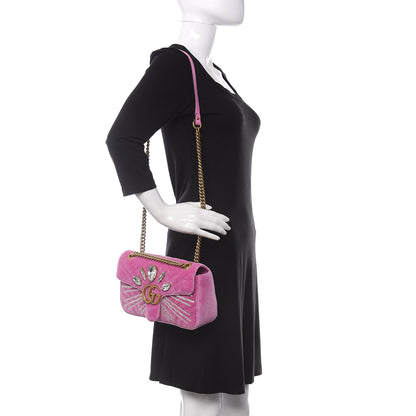 Gucci Velvet Matelasse Marquise Crystals Embroidered Small GG Marmont Shoulder Bag Malva 2 of 10