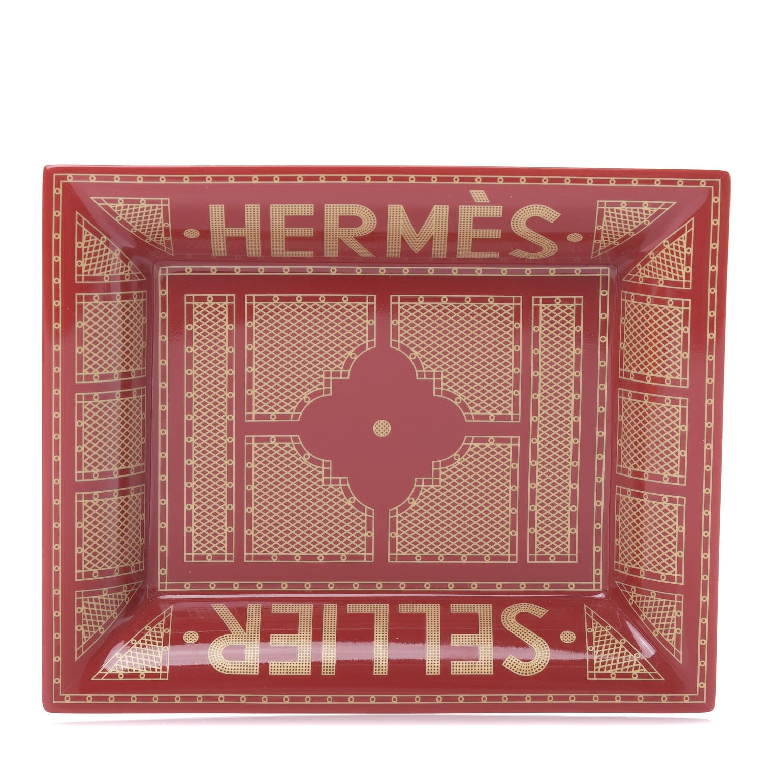 Hermes Porcelain Sellier Change Tray Rouge Or 1 of 5