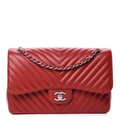 Chanel Caviar Chevron Quilted Jumbo Double Flap Dark Red 1 of 10