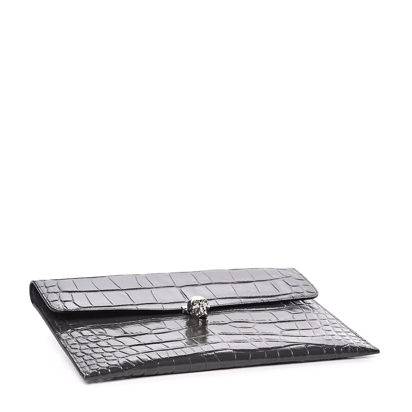 Calfskin Crocodile Embossed Skull Envelope Clutch