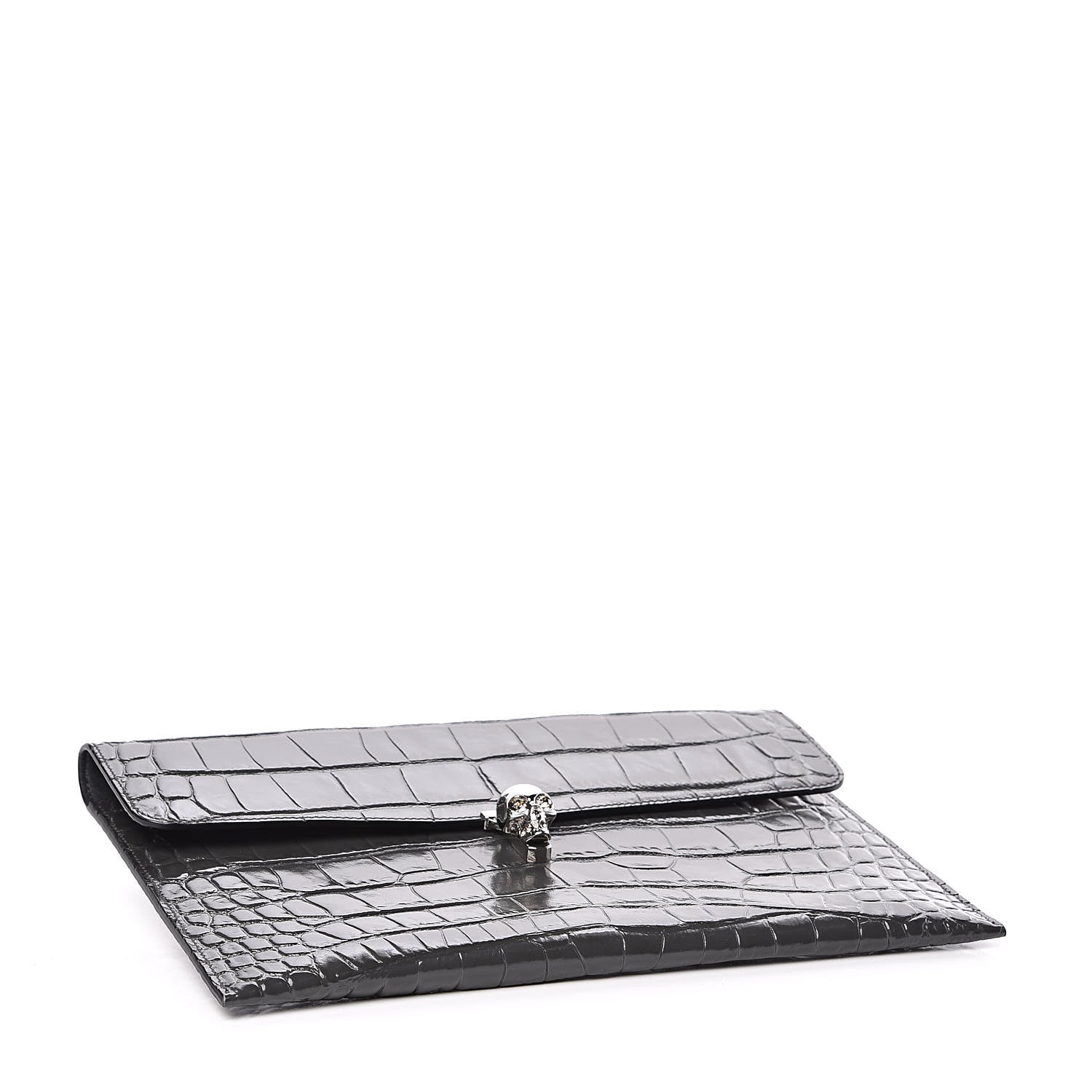 Alexander McQueen Calfskin Crocodile Embossed Skull Envelope Clutch 4 of 6