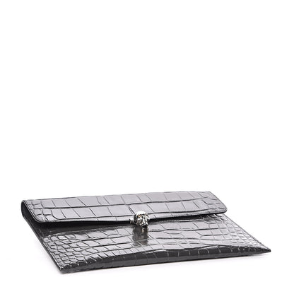 Alexander McQueen Calfskin Crocodile Embossed Skull Envelope Clutch 4 of 6