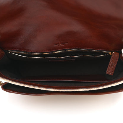Saint Laurent Cotton Canvas Vintage Calfskin Monogram Medium Niki Chain Satchel Natural Chocolate 5 of 11
