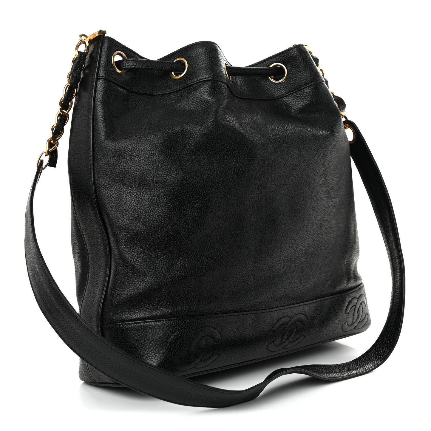 Caviar CC Drawstring Shoulder Bag Black