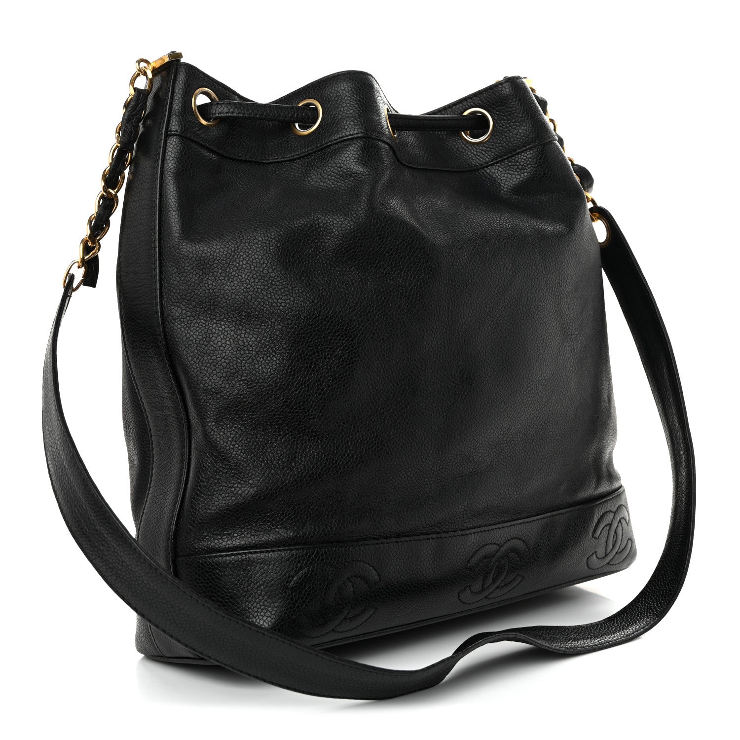 Chanel Caviar CC Drawstring Shoulder Bag Black 4 of 12