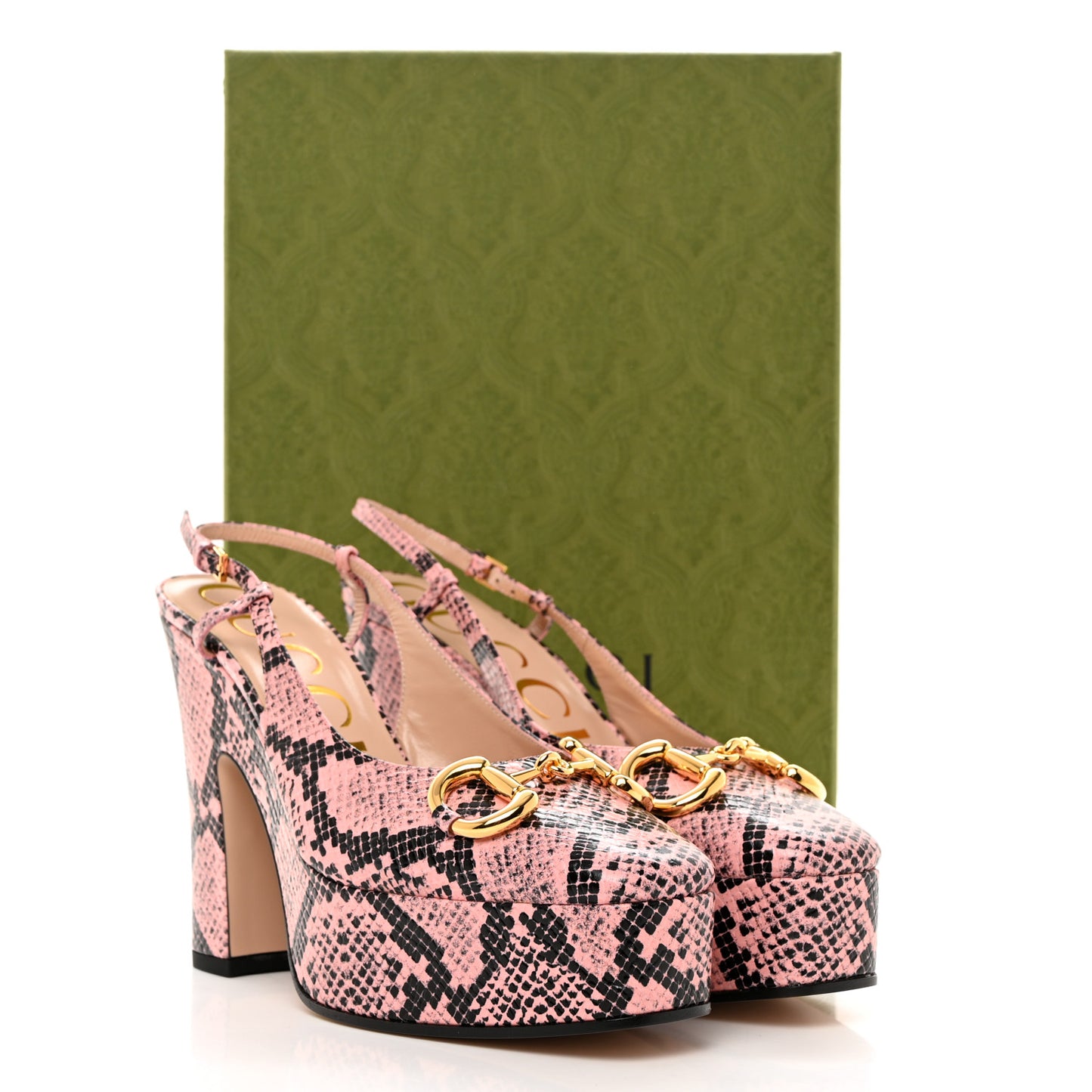 Calfskin Python Print Horsebit Platform 35/120mm Slingback Pumps 37 Wild Rose