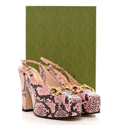 Gucci Calfskin Python Print Horsebit Platform 35/120mm Slingback Pumps 37 Wild Rose 8 of 8