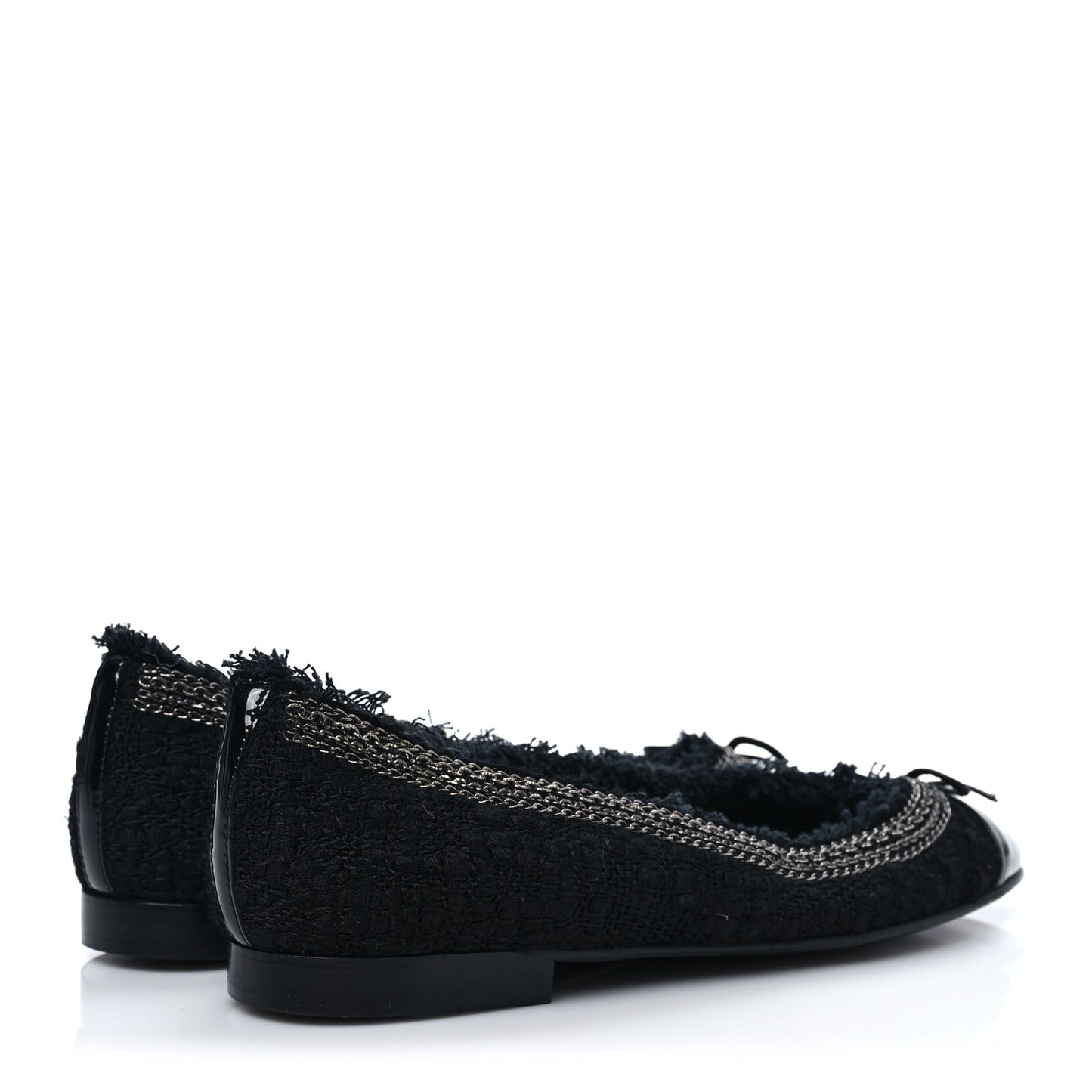Tweed Patent Cap Toe Ballerina Flats 40 Black