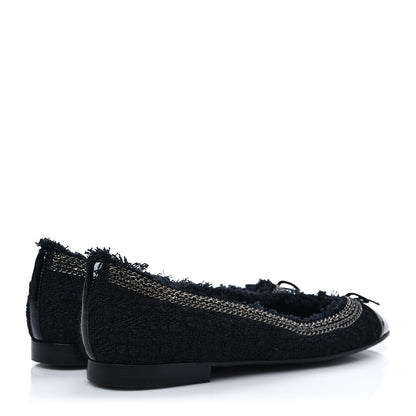 Chanel Tweed Patent Cap Toe Ballerina Flats 40 Black 4 of 8