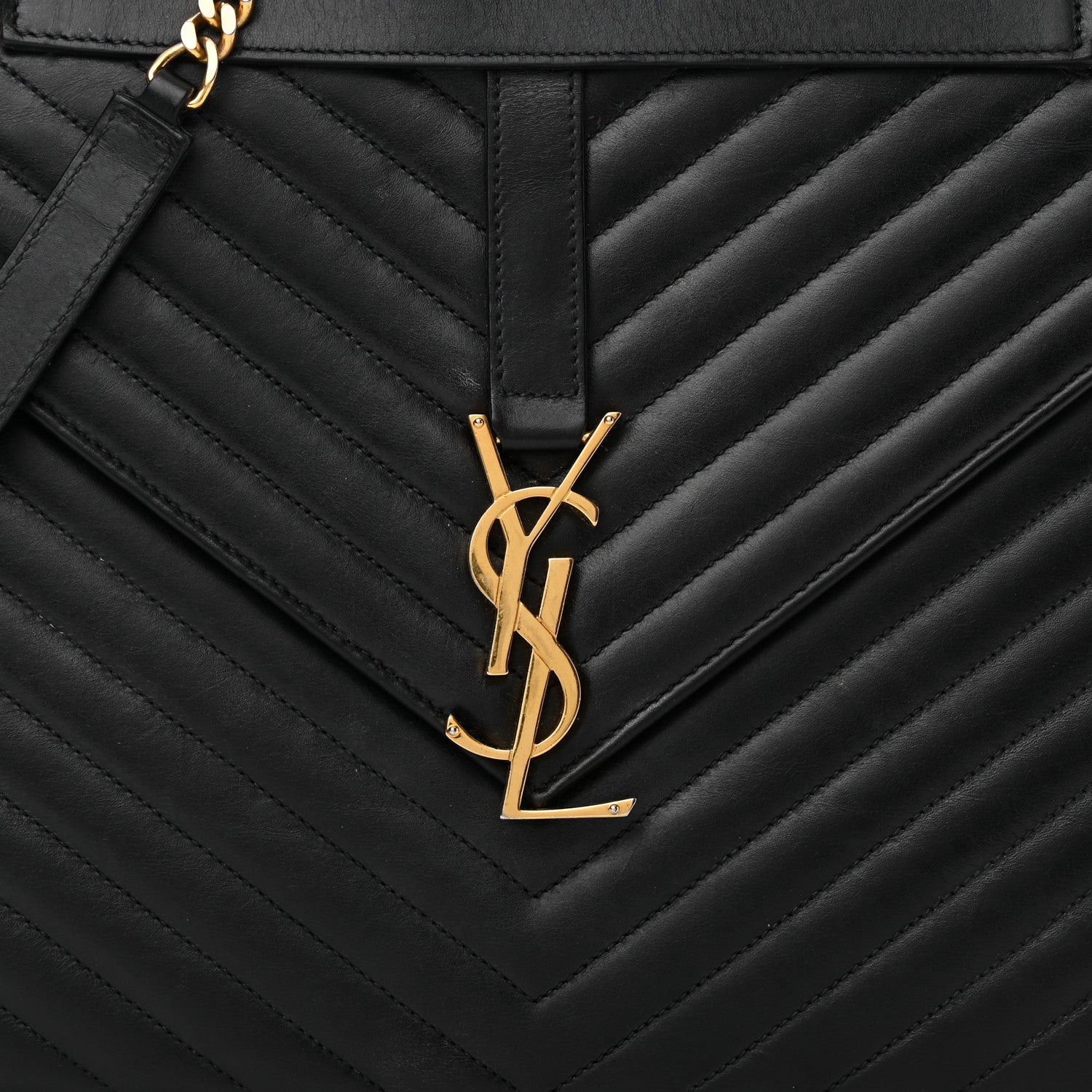 Saint Laurent Smooth Calfskin Matelasse Chevron Large Monogram Satchel Black 8 of 19