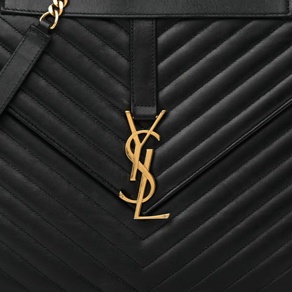 Saint Laurent Smooth Calfskin Matelasse Chevron Large Monogram Satchel Black 8 of 19