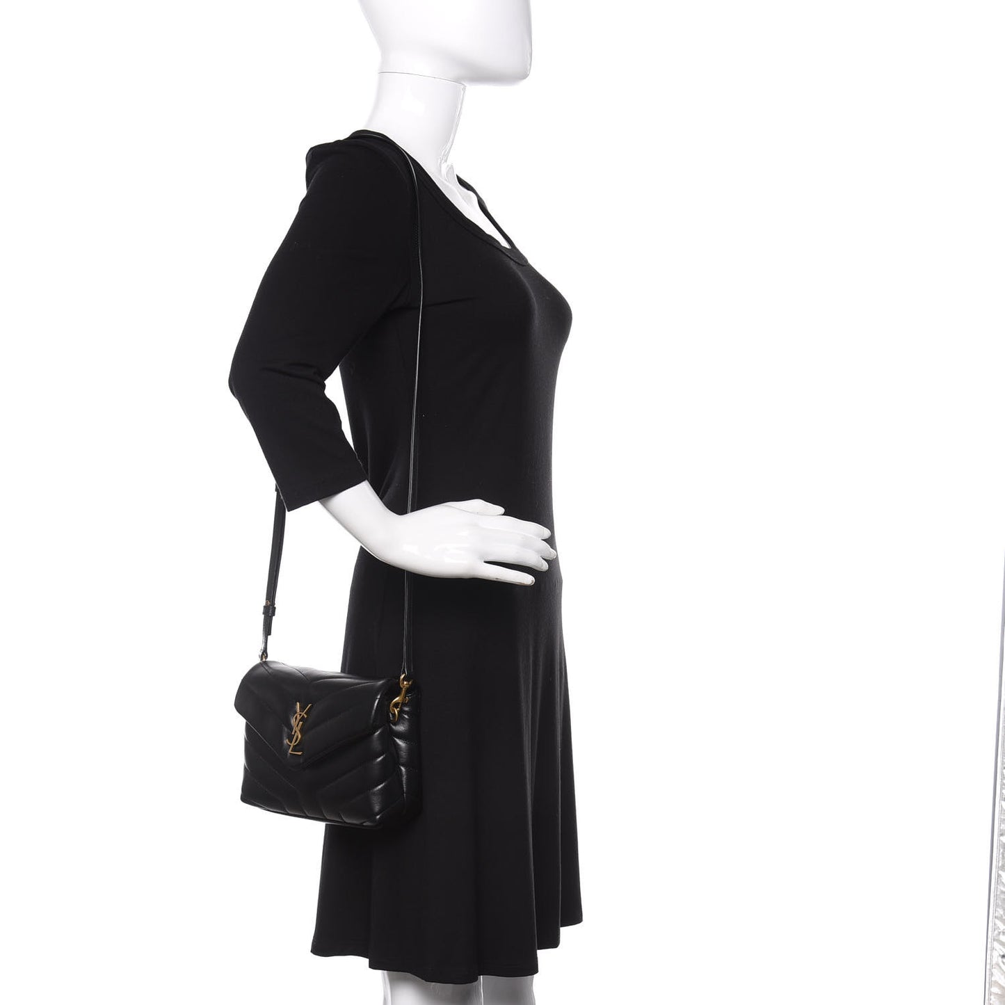 Calfskin Y Quilted Monogram Toy Loulou Crossbody Bag Black