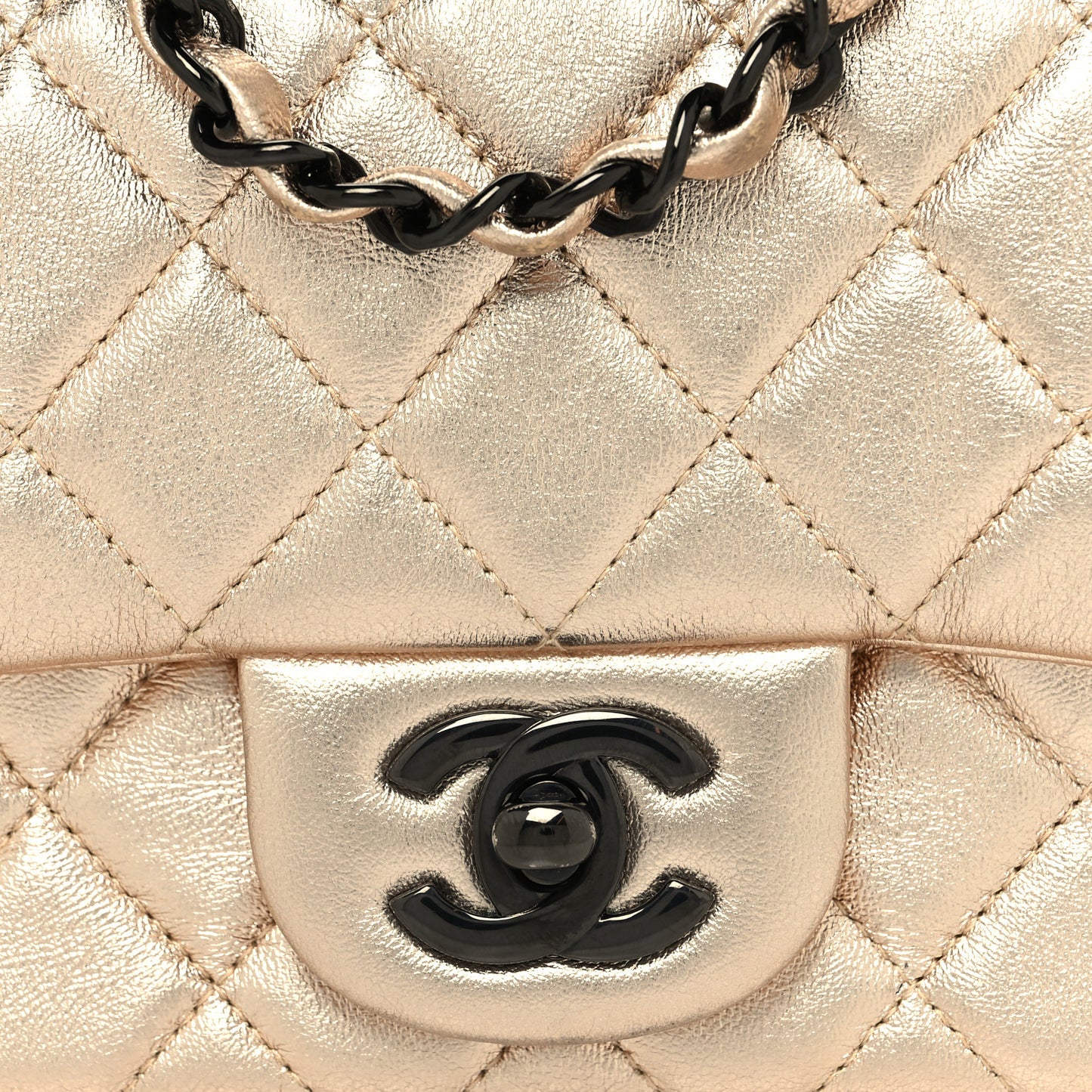 Metallic Lambskin Quilted Mini Square Flap Gold Black