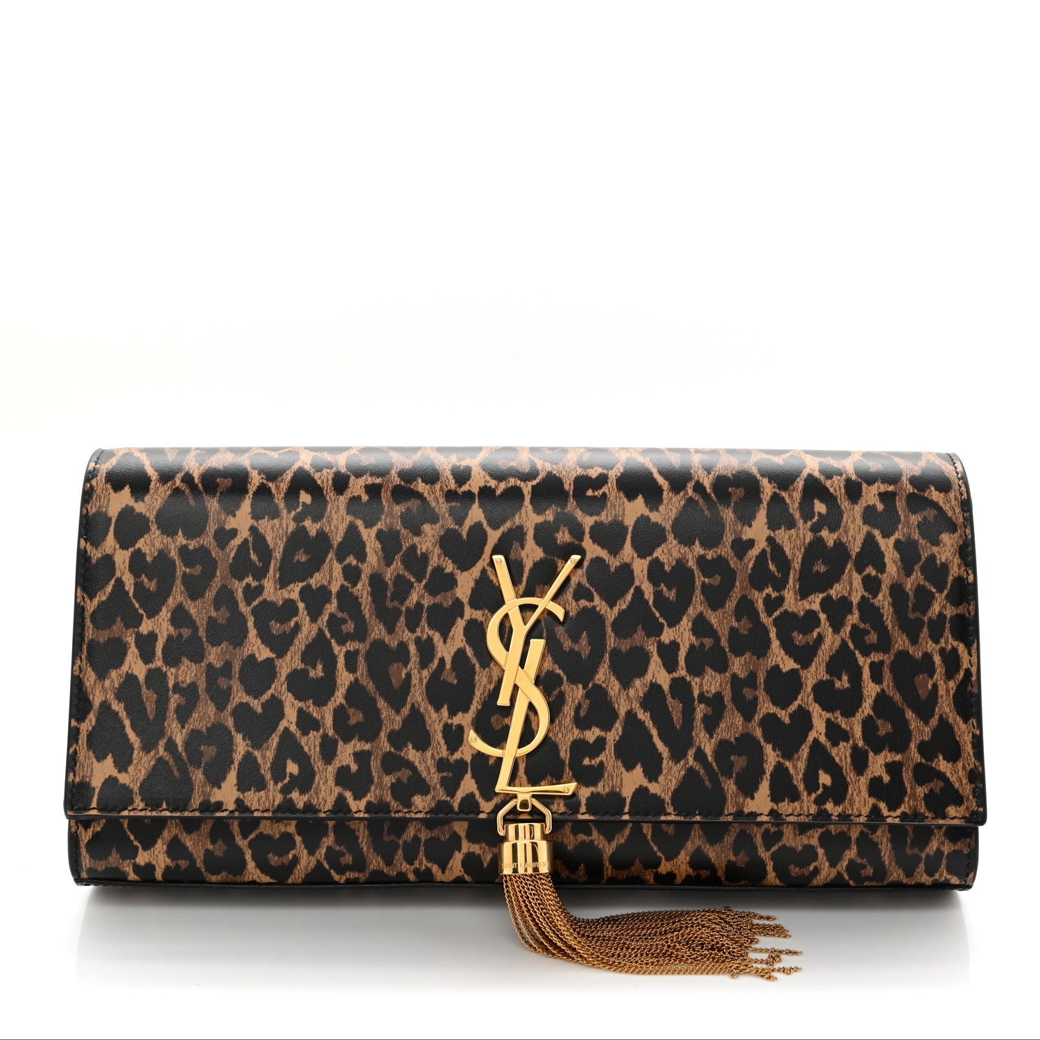 Saint Laurent Calfskin Heart Leopard Printed Classic Monogram Kate Tassel Clutch Naturale 1 of 10