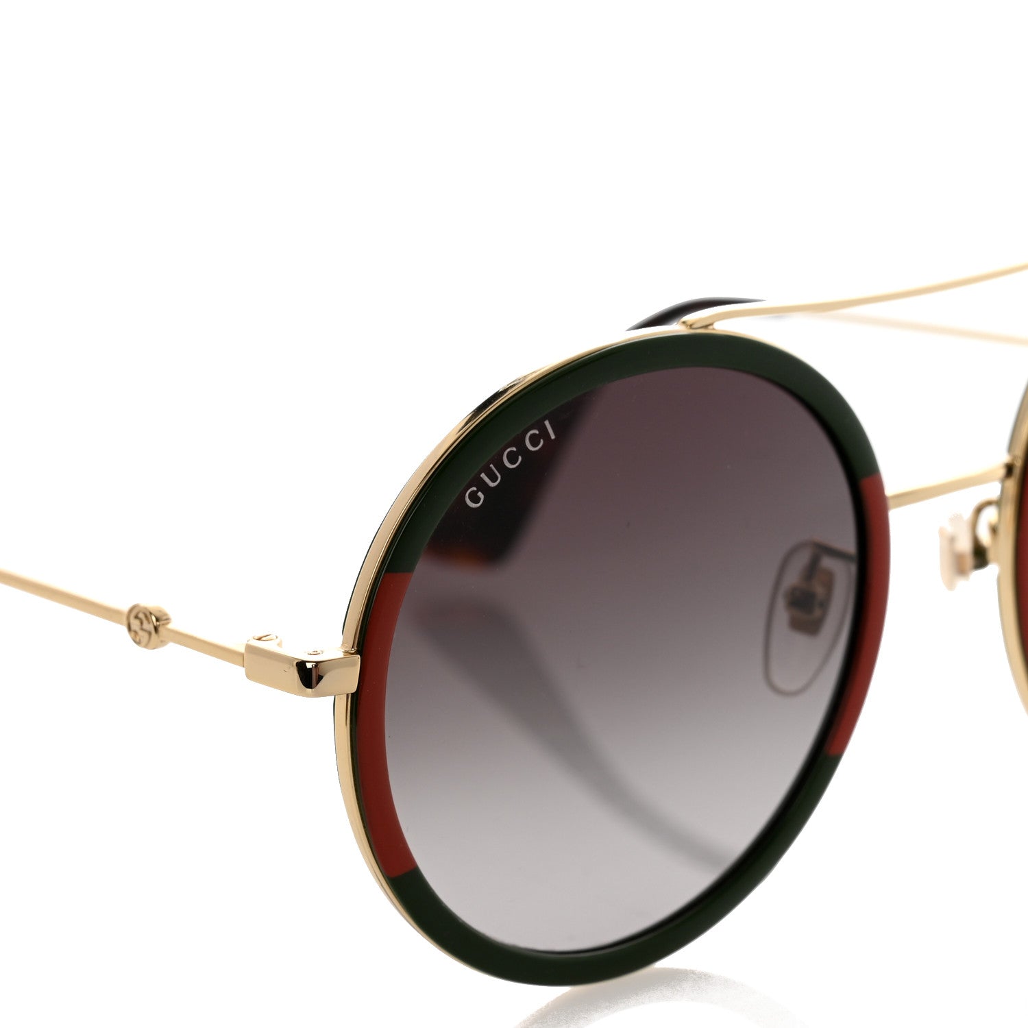 Gucci Metal Round Frame Sunglasses GG0061S Green Red 7 of 8