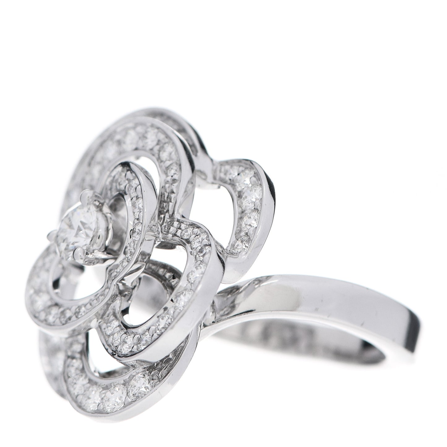 18K White Gold Diamond Fil de Camelie Ring 49 5