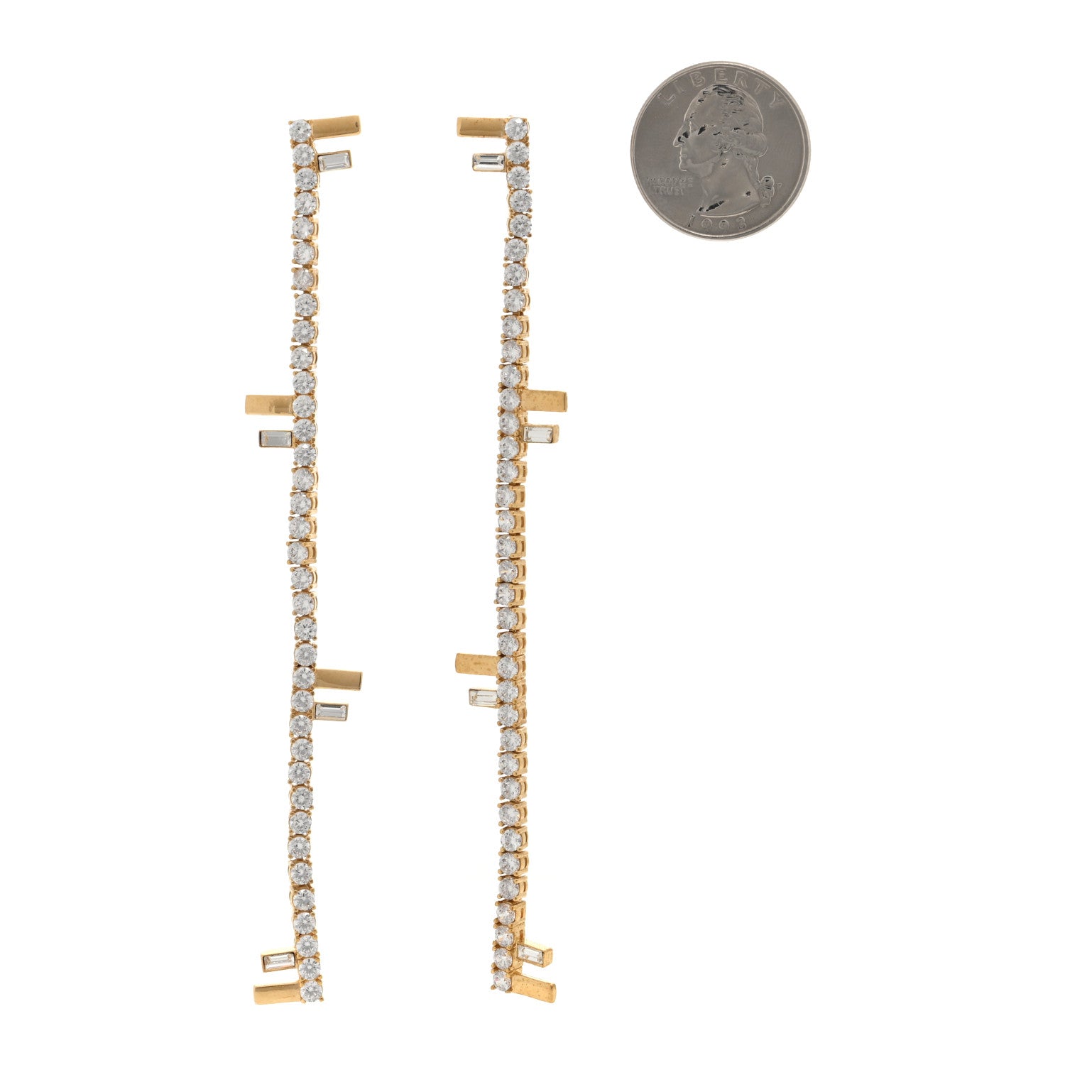 Fendi Metal Crystal Fendi Drop Earrings Gold 2 of 4