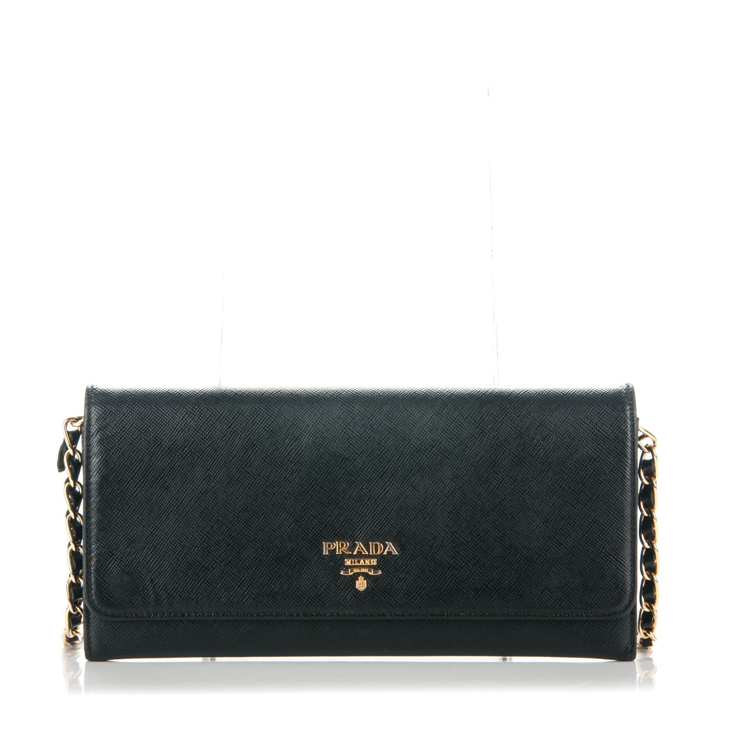 Prada Saffiano Metal Oro Chain Wallet Nero Black 1 of 11