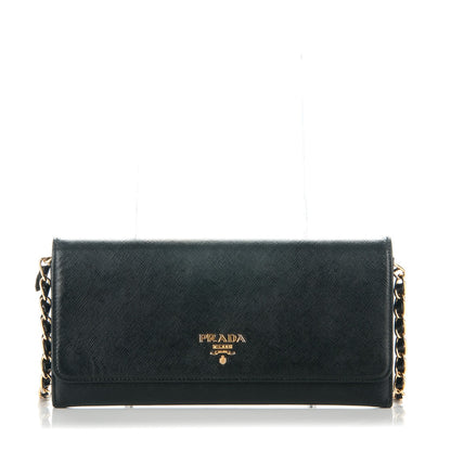 Prada Saffiano Metal Oro Chain Wallet Nero Black 1 of 11