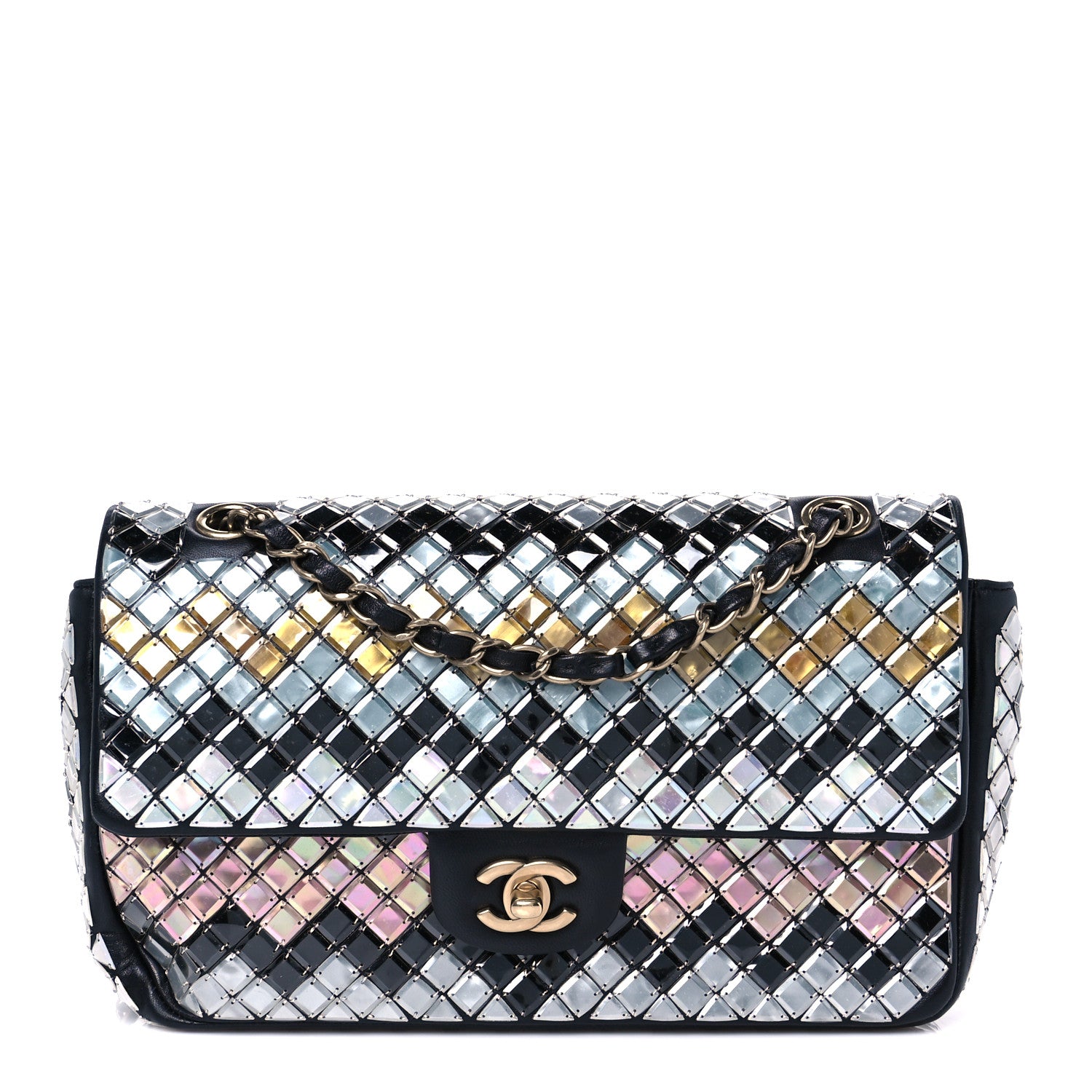 Chanel Lambskin Mosaic Medium Flap Black Gold Light Blue 1 of 11