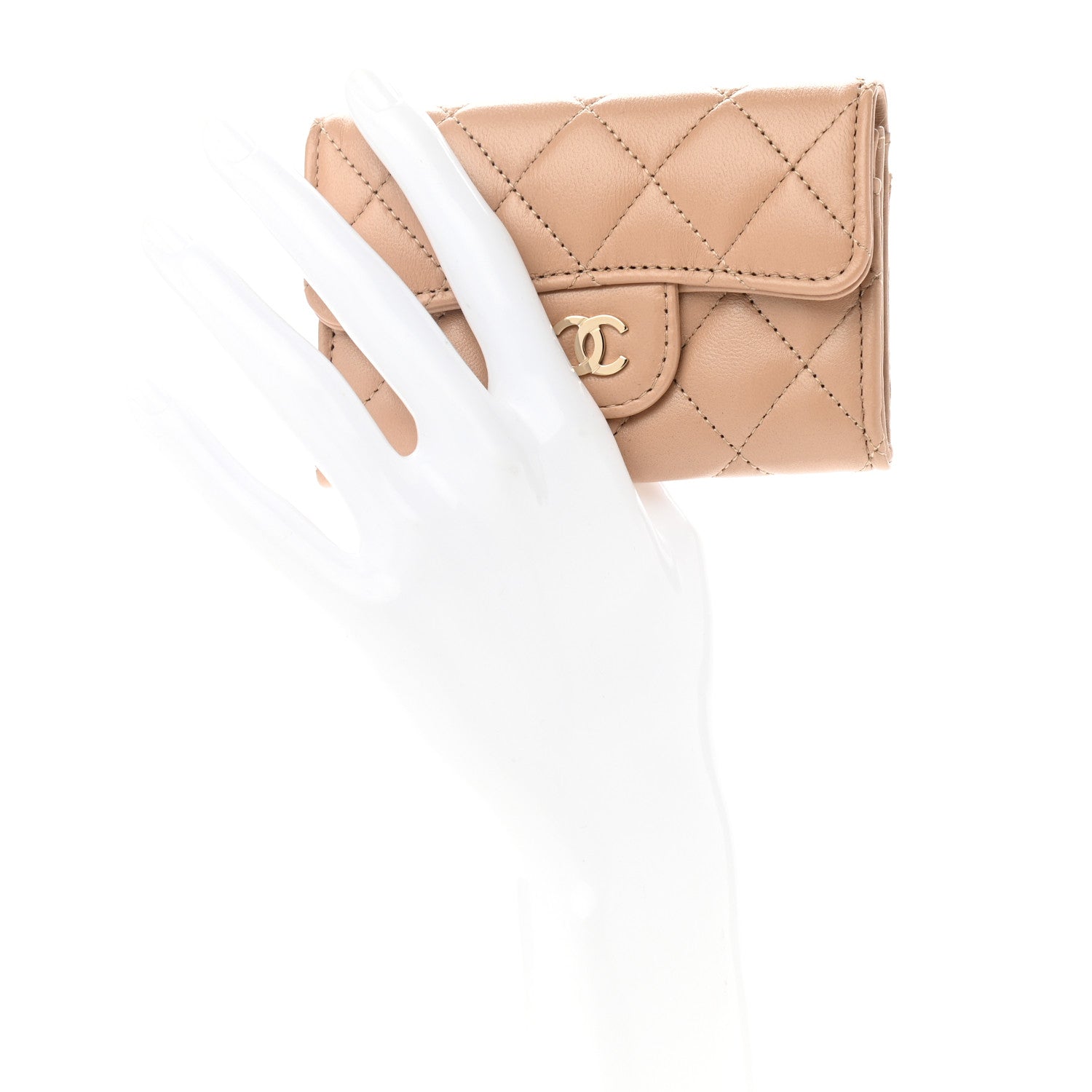 Chanel Lambskin Quilted Flap Card Holder Wallet Beige 2 of 9