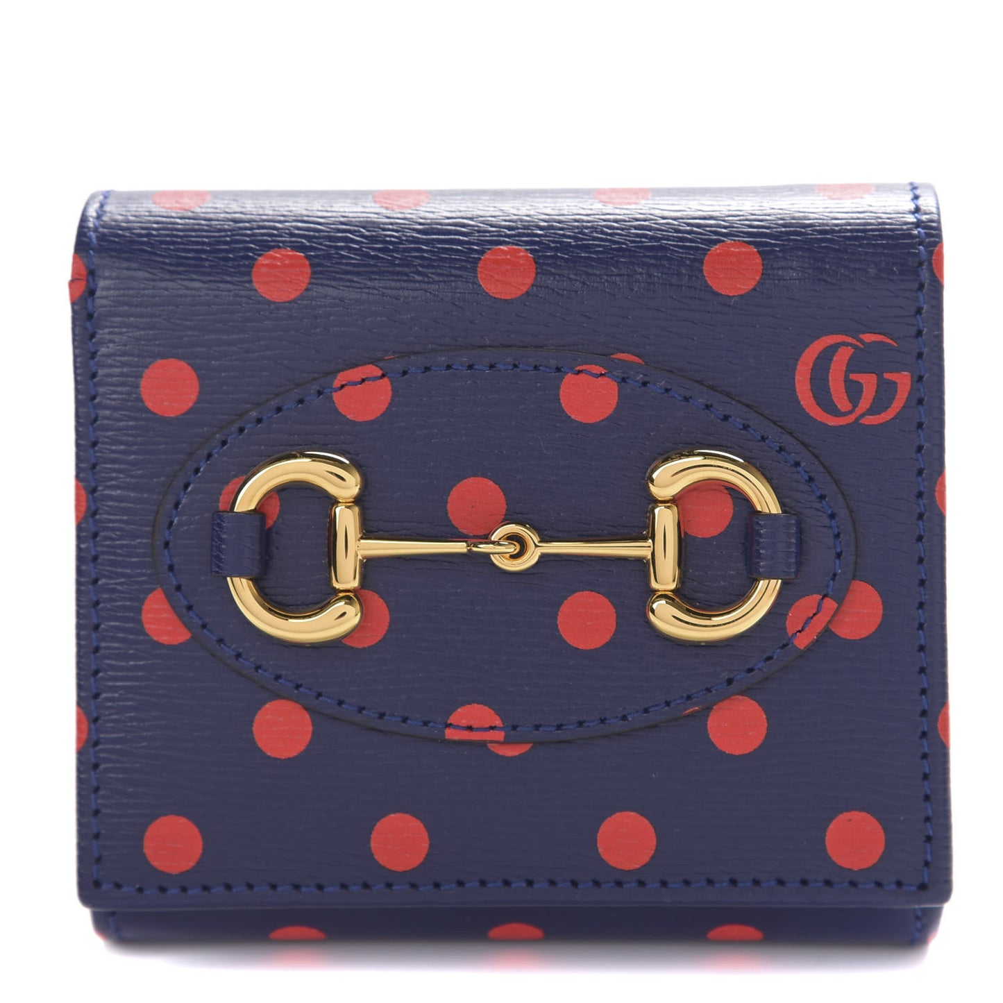 Shangai Calfskin Polka Dot Horsebit 1955 Flap Card Case Wallet Blue Orange Sailor Blue