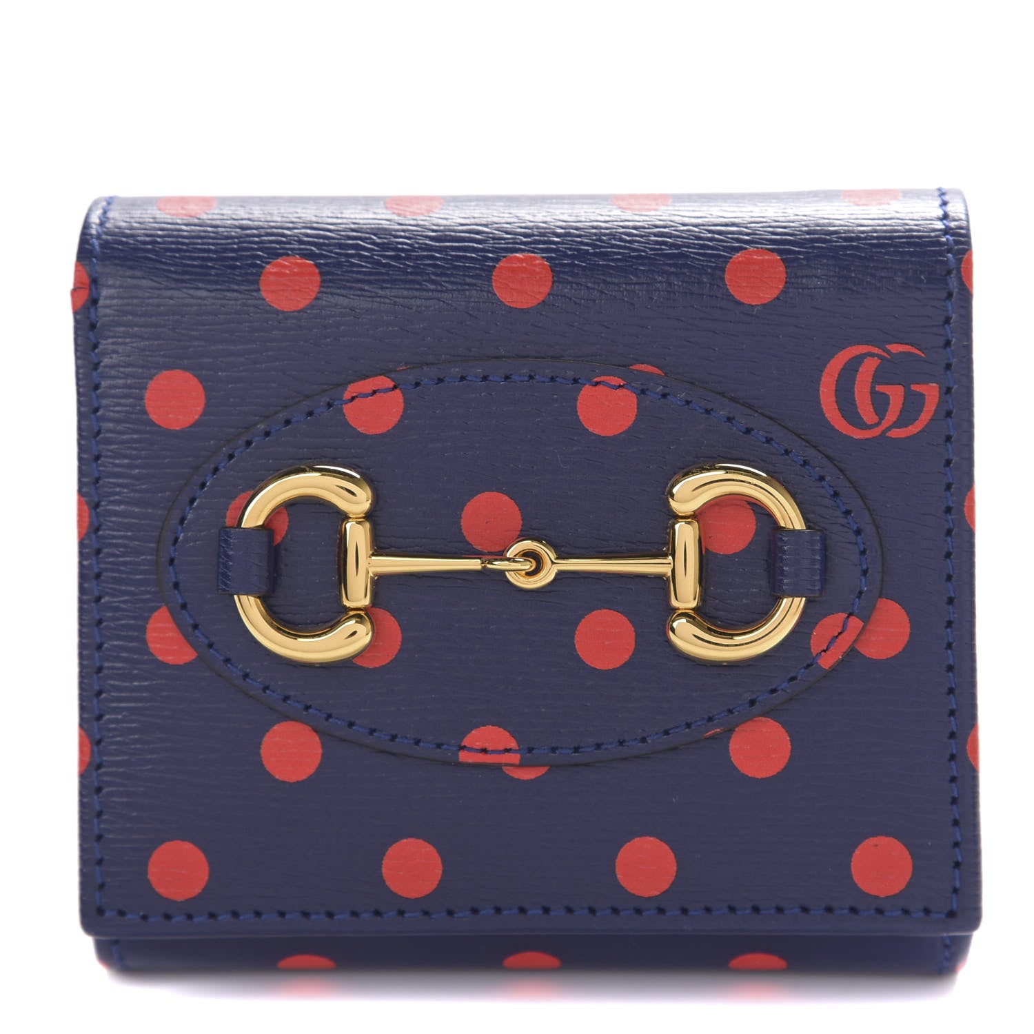 Gucci Shangai Calfskin Polka Dot Horsebit 1955 Flap Card Case Wallet Blue Orange Sailor Blue 1 of 6
