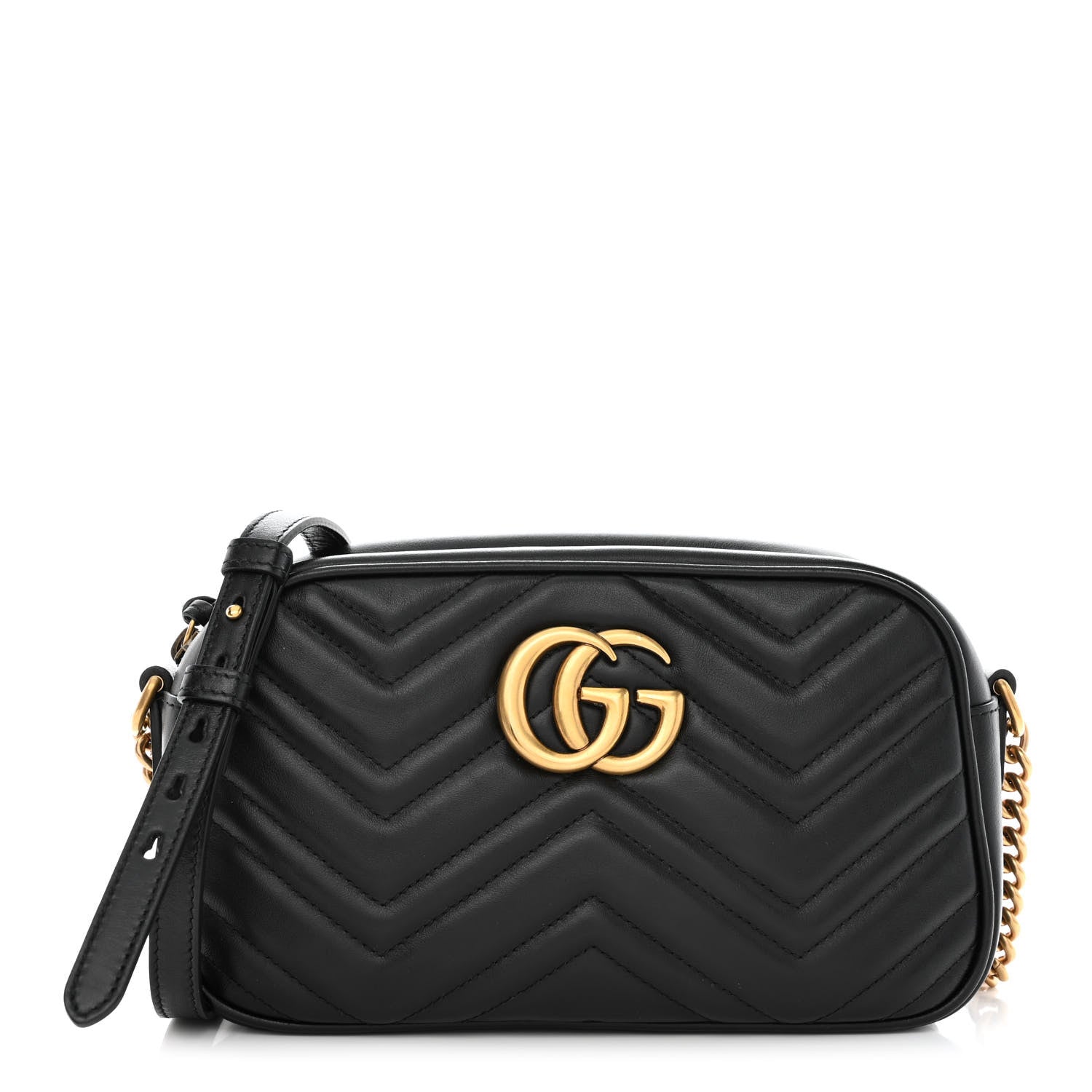 Gucci Calfskin Matelasse Small GG Marmont Chain Shoulder Bag Black 1 of 10