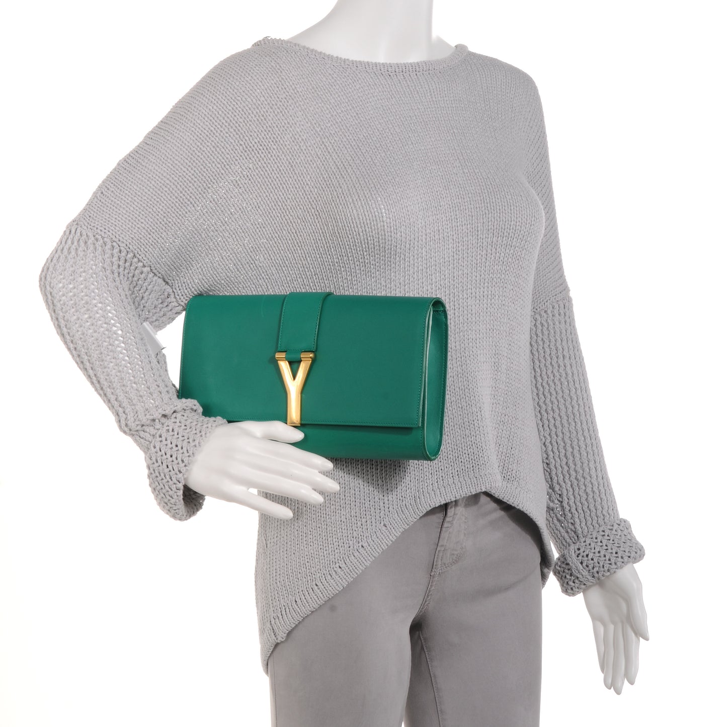 Leather Classic Y Clutch Green
