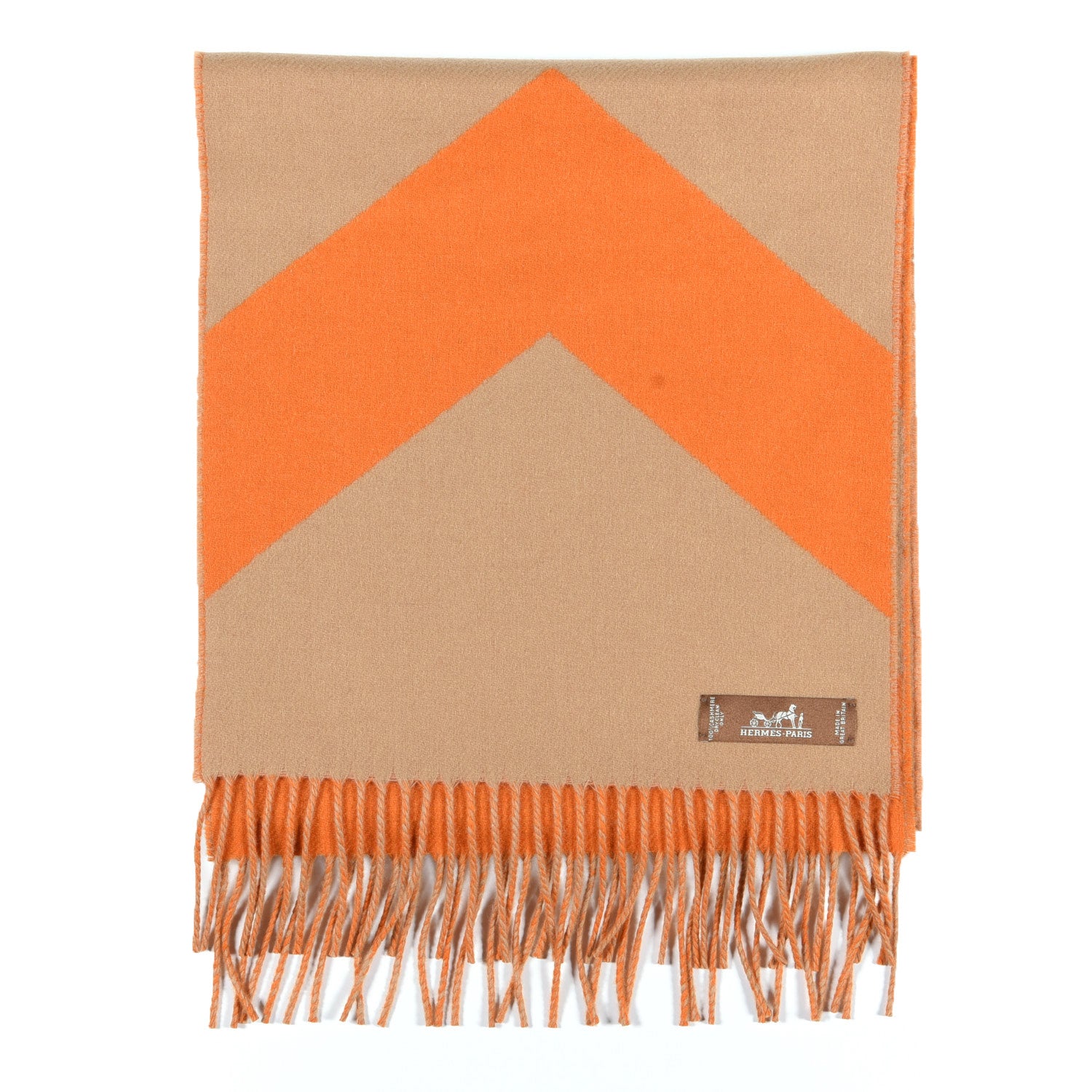 Hermes Cashmere Chevron Muffler Camel Mandarine 2 of 6